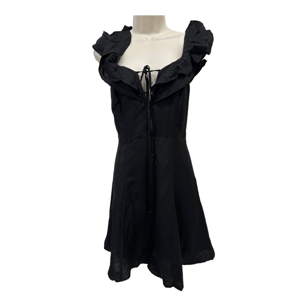 ⭐️ ASTR THE LABEL-FIT & FLARE-MINI BLACK LINEN DRESS W/ RUFFLE SLEEVES-SIZE M ⭐️